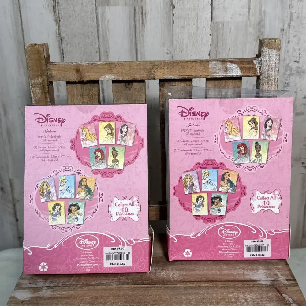 Vintage Disney Store Set Of 10 Mini Princess Journals With Glitter Accents New